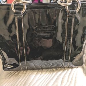Coach monogram patent leather medium shoulder tote